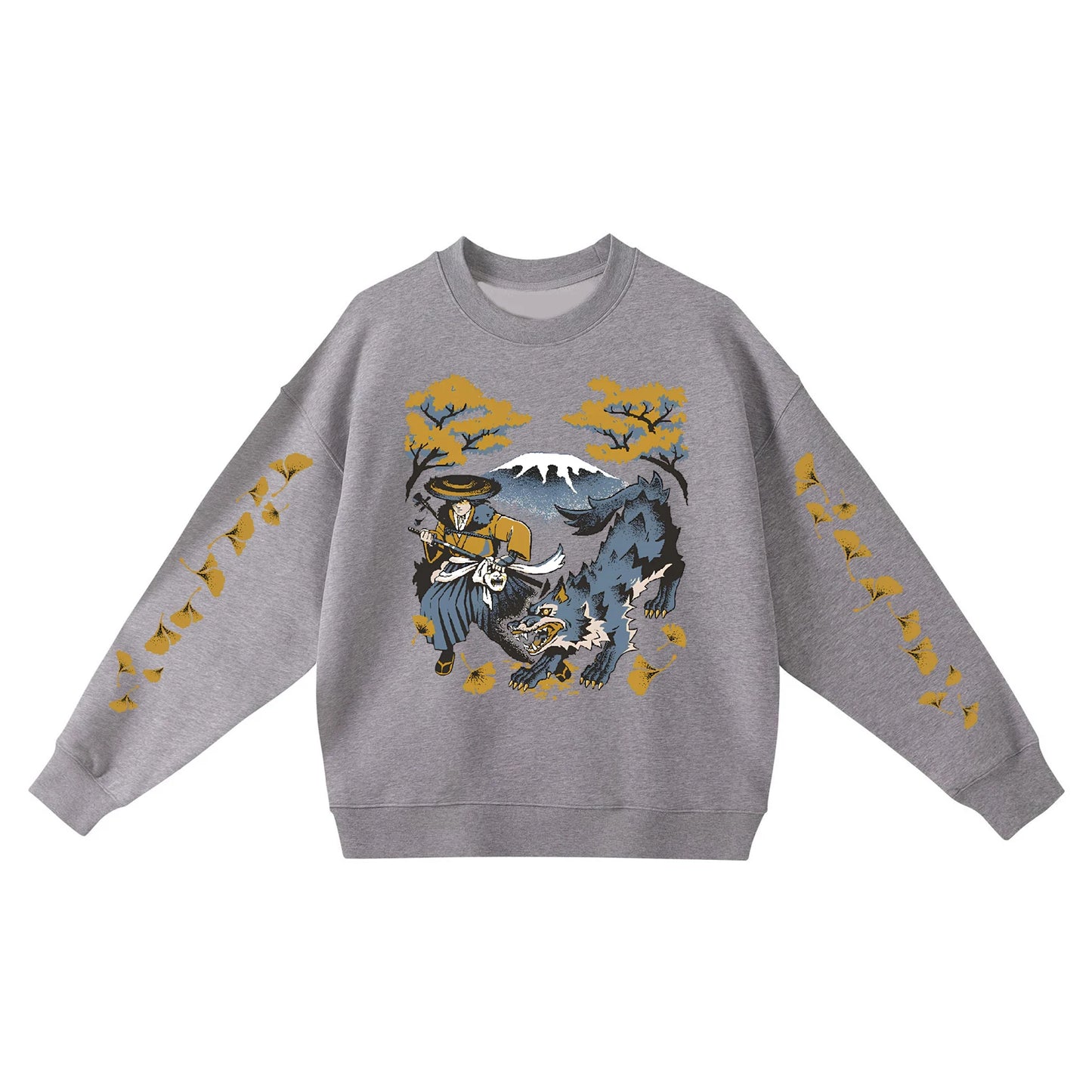 Ghost of Yotei Gray Sweatshirt - Atsu, Wolf & Mount Fuji