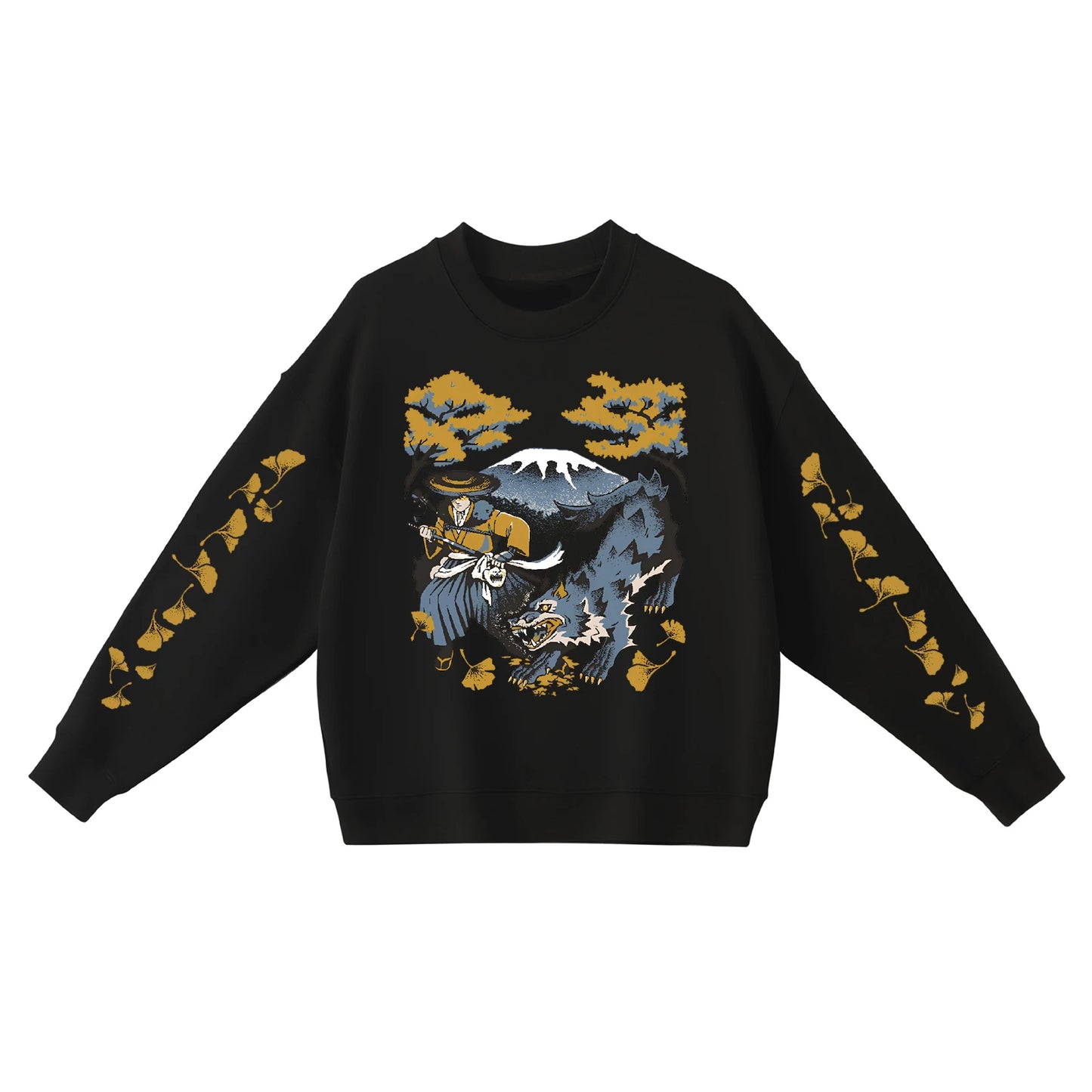 Ghost of Yotei Black Sweatshirt - Atsu, Wolf & Mount Fuji