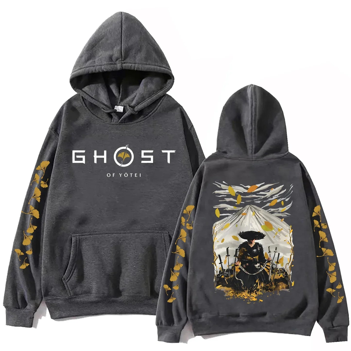 Ghost of Yotei Dark Gray Hoodie - Atsu & Mount Yotei