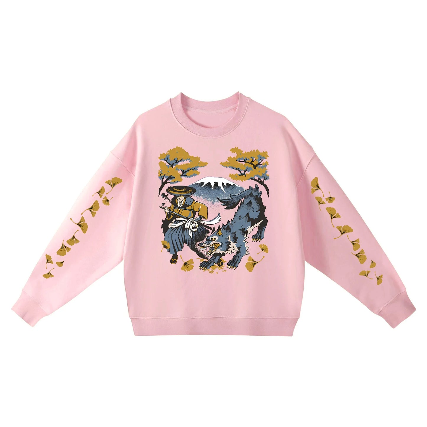 Ghost of Yotei Pink Sweatshirt - Atsu, Wolf & Mount Fuji