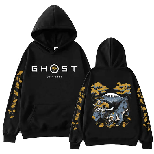 Ghost of Yotei Black Hoodie - Atsu, Wolf & Mount Yotei