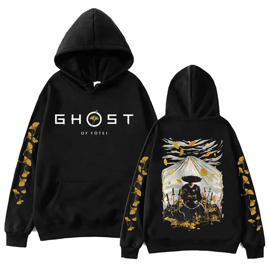 Ghost of Yotei Black Hoodie - Atsu & Mount Fuji