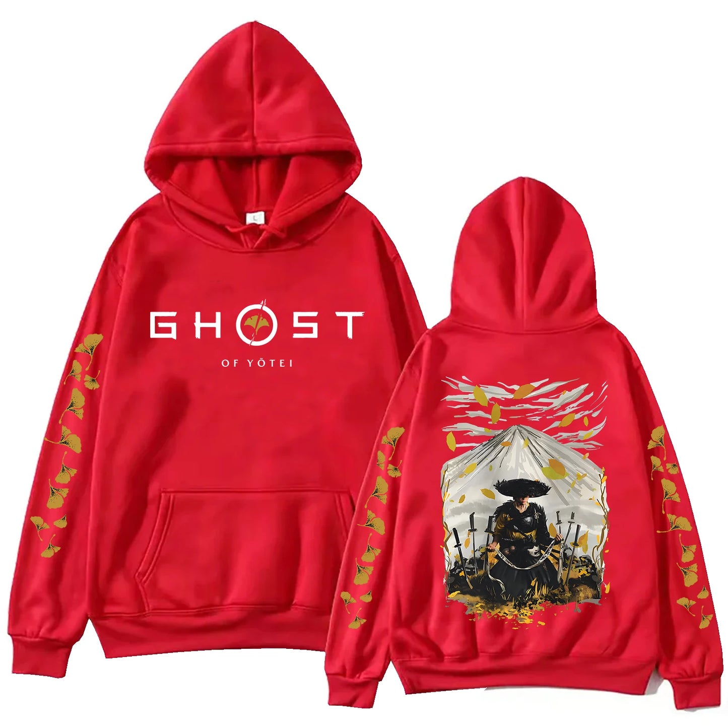 Ghost of Yotei Red Hoodie - Atsu & Mount Fuji
