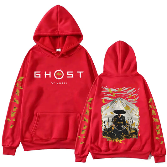 Ghost of Yotei Red Hoodie - Atsu & Mount Fuji